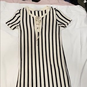ZARA- black and white striped lace up DRESS